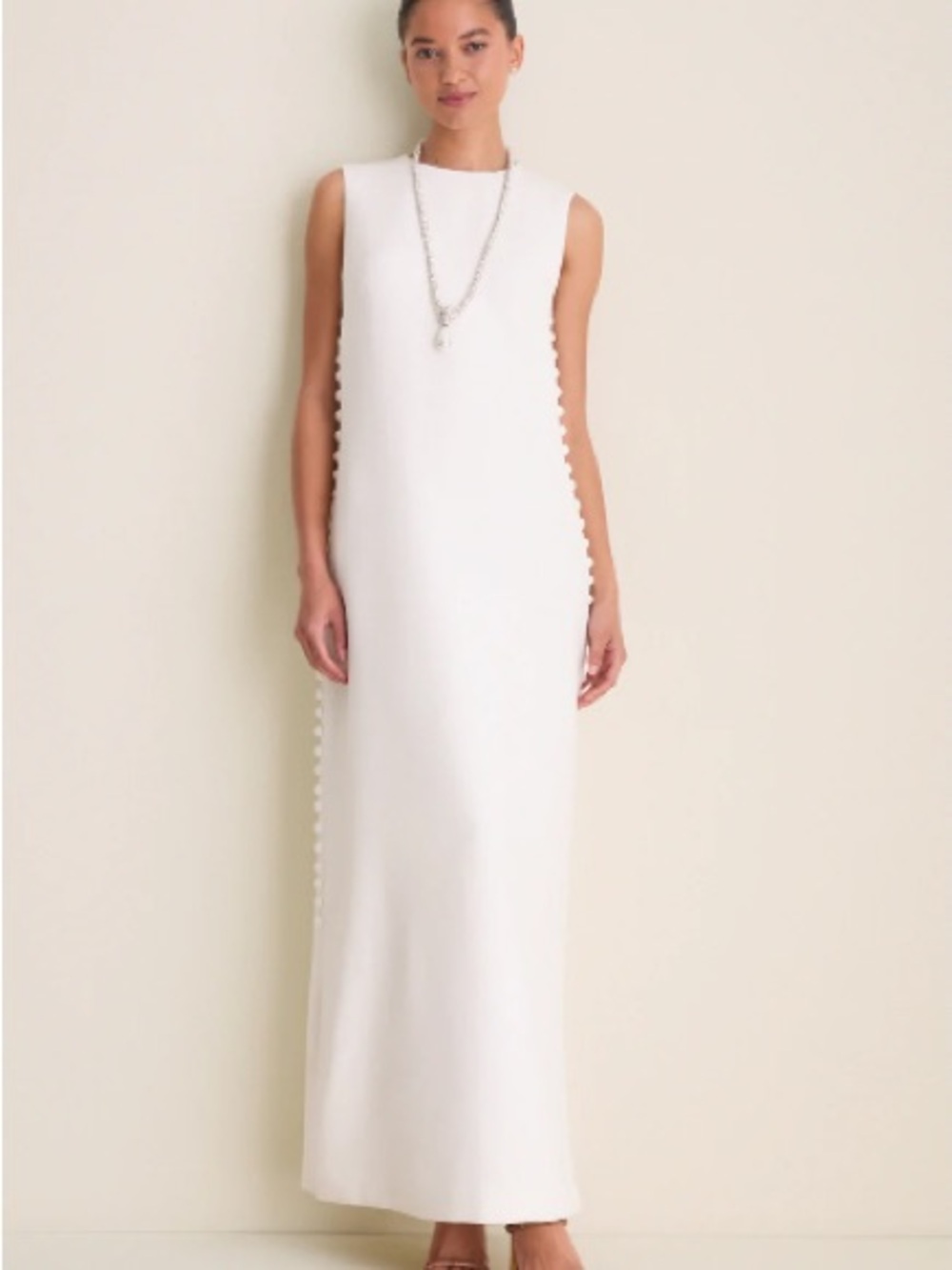 Tuckernuck Cloud White Crepe Button Camille Maxi Dress